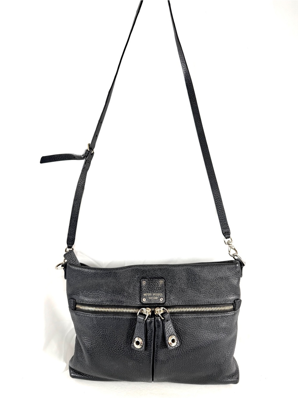 Henri Bendel Vintage Black Pebbled Leather Medium Shoulder Crossbody Bag Brass